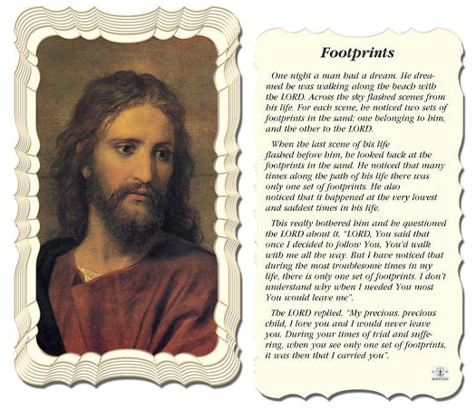 Footprints Catholic Prayer Holy Card with Prayer on Back, Pack of 50