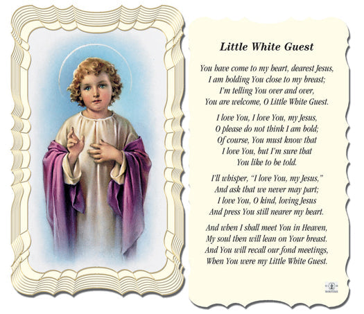 Communion - Little White Guest Catholic Prayer Holy Card with Prayer on Back, Pack of 50