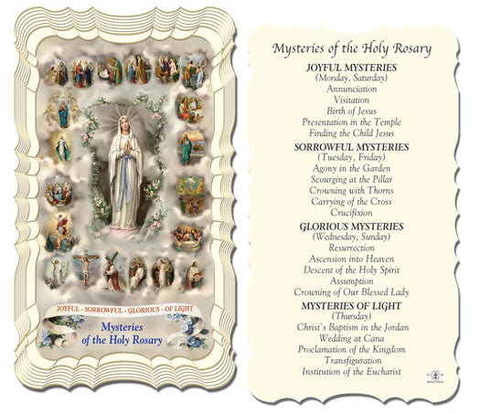 Mysteries of the Rosary Catholic Prayer Holy Card Pack of 50