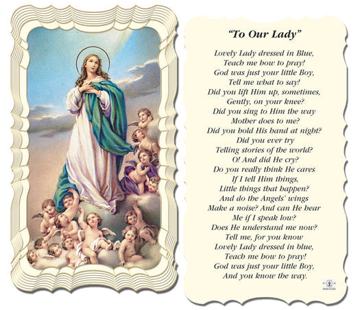 Lovely Lady Dressed in Blue Catholic Prayer Holy Card Pack of 50