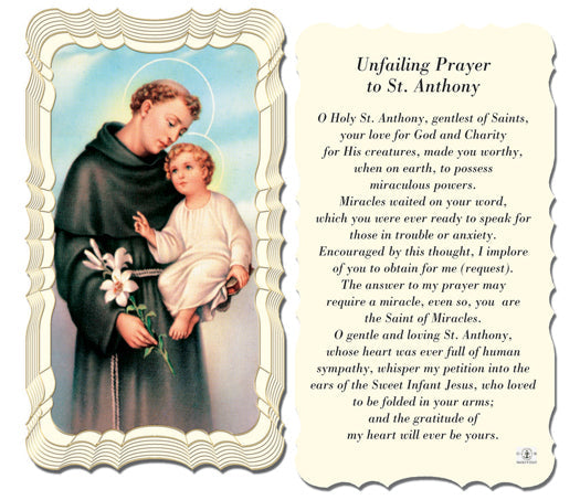 Unfailing Prayer to Saint Anthony Catholic Prayer Holy Card Pack of 50