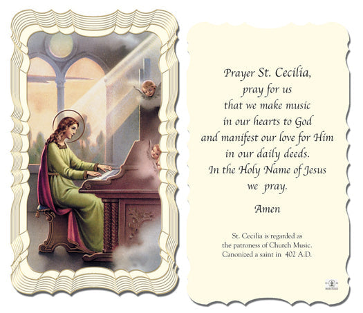 Saint Cecilia Catholic Prayer Holy Card with Prayer on Back, Pack of 50