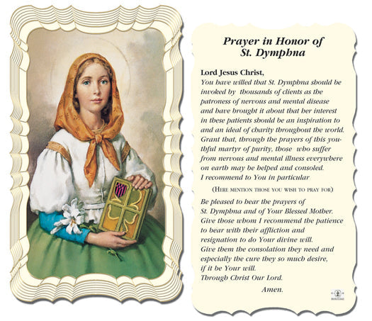 Saint Dymphna Catholic Prayer Holy Card with Prayer on Back, Pack of 50