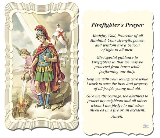 Saint Florian Firefighter's Prayer Gold-Stamped Catholic Prayer Holy Card with Prayer on Back, Pack of 50