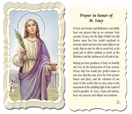 Saint Lucy Catholic Prayer Holy Card with Prayer on Back, Pack of 50
