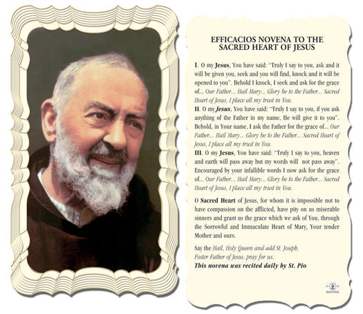 Padre Pio - Efficacios Novena Catholic Prayer Holy Card Pack of 50