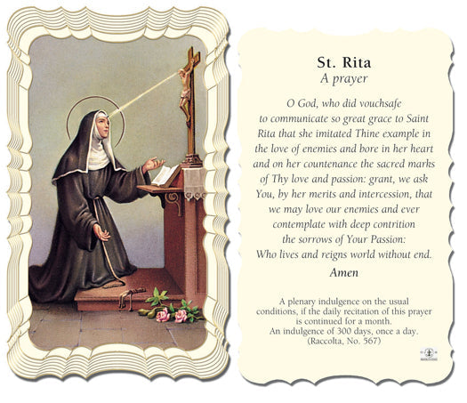 Saint Rita Catholic Prayer Holy Card with Prayer on Back, Pack of 50
