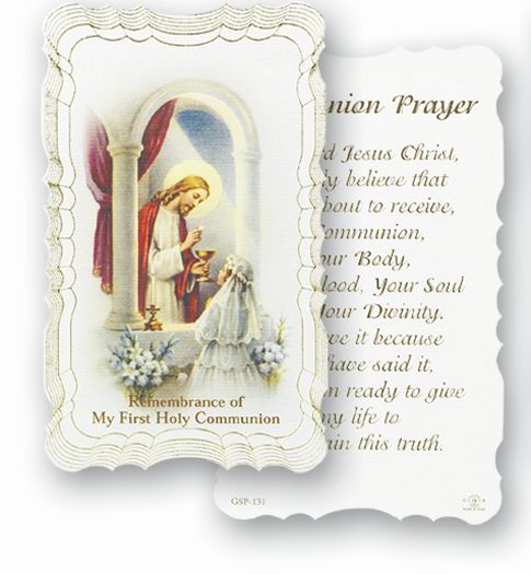 Communion Girl Catholic Prayer Holy Card with Prayer on Back
