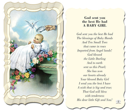 Baptism Girl Catholic Prayer Holy Card with Prayer on Back, Pack of 50