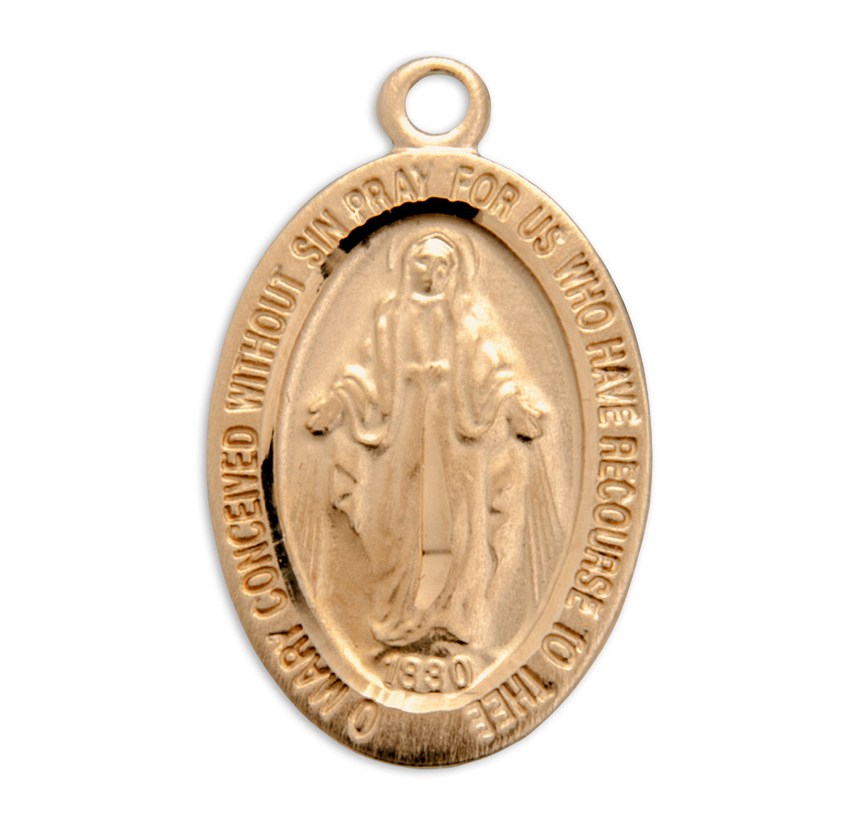 Gold Oval Miraculous Medal Pendant Necklace Made in USA