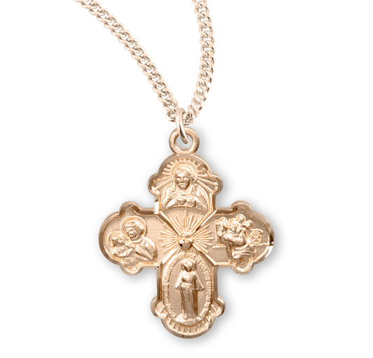 Extel Gold Catholic 4-Way Medal Cross Cruciform Necklace