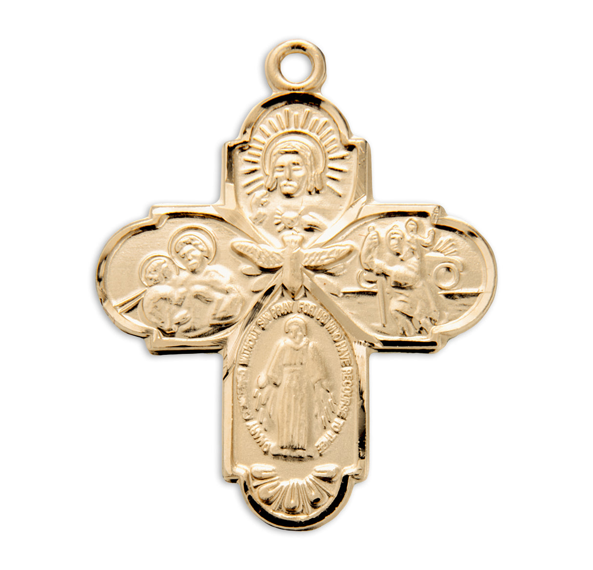 Extel Gold Catholic 4-Way Medal Cross Necklace for Devotion