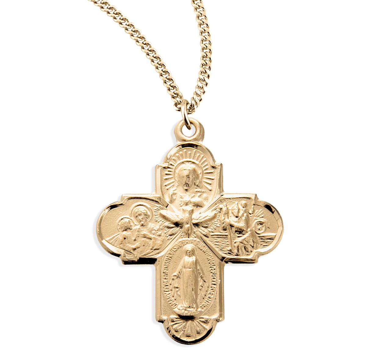 Extel Gold Catholic 4-Way Medal Cross Cruciform Necklace