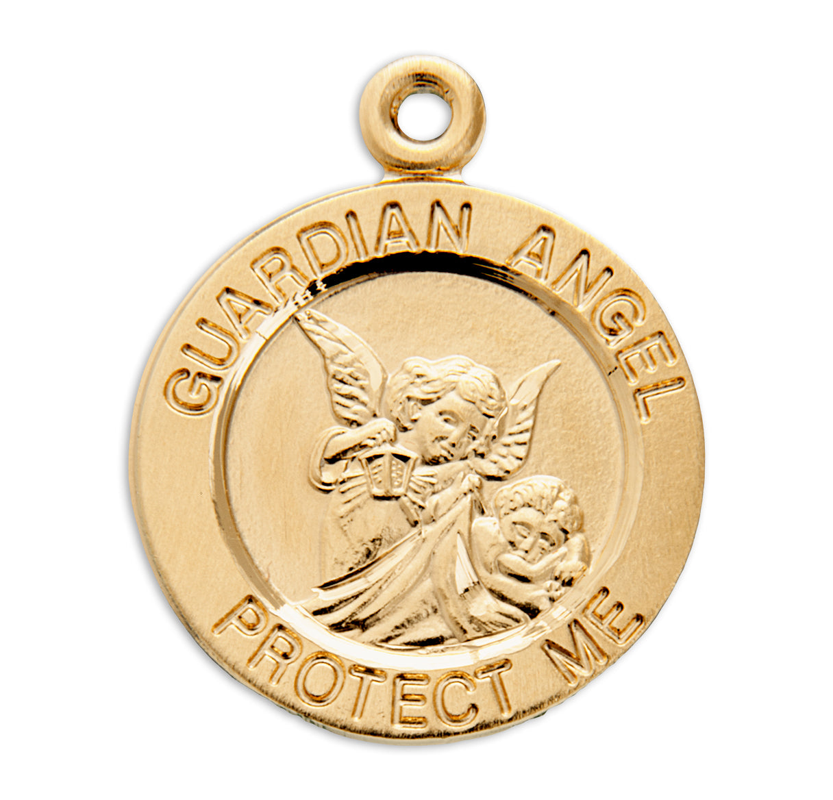 Guardian Angel Round Gold Over Sterling Silver Medal Pendant Necklace