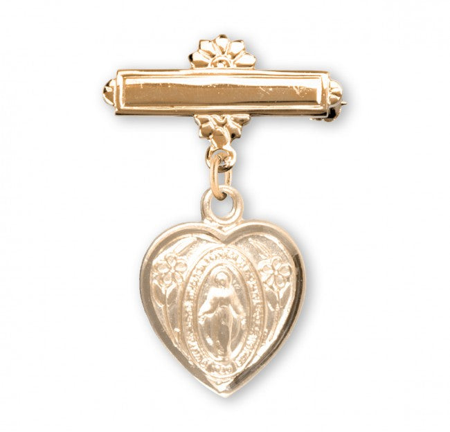 Extel Gold Over Sterling Silver  Baby Miraculous Medal on a Bar Pin, Catholic Baptism Gift, Made in USA