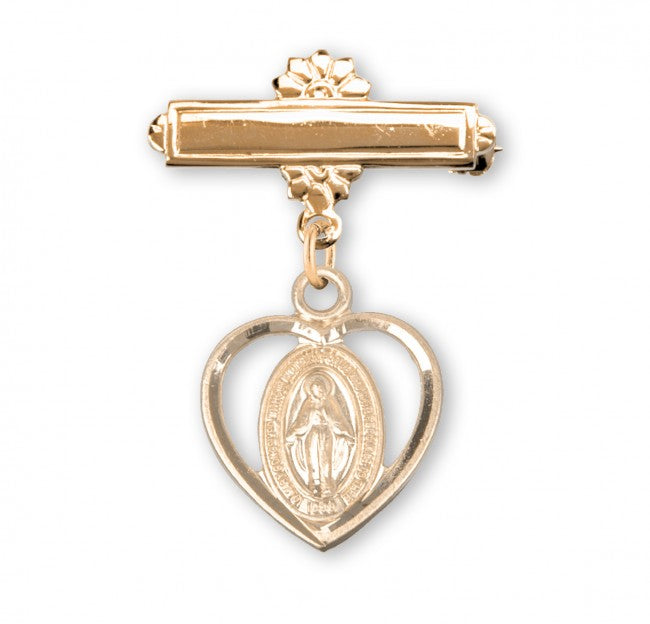 Extel Gold Over Sterling Baby Miraculous Medal on a Bar Pin, Catholic Baptism Gift, Made in USA