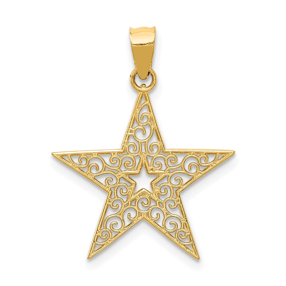 Extel Medium 14k Gold Filigree Star Pendant, Made in USA