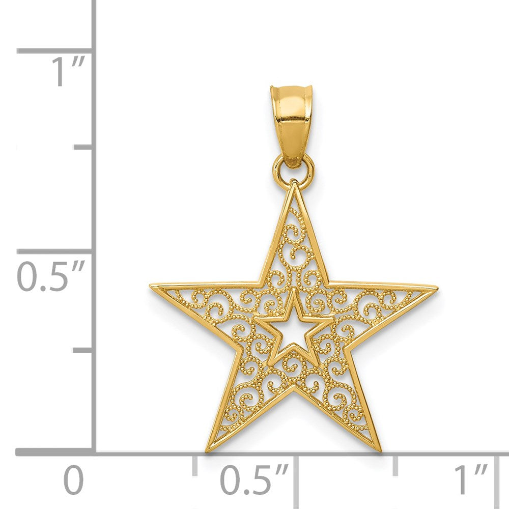 Extel Medium 14k Gold Filigree Star Pendant, Made in USA
