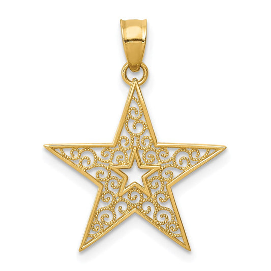 Extel Medium 14k Gold Filigree Star Pendant, Made in USA