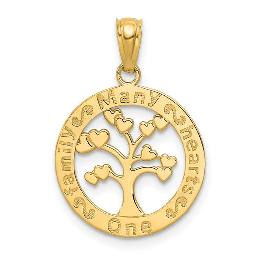Extel Medium 14k Gold Polished One Family Many Hearts Tree of Life Pendant, Made in USA