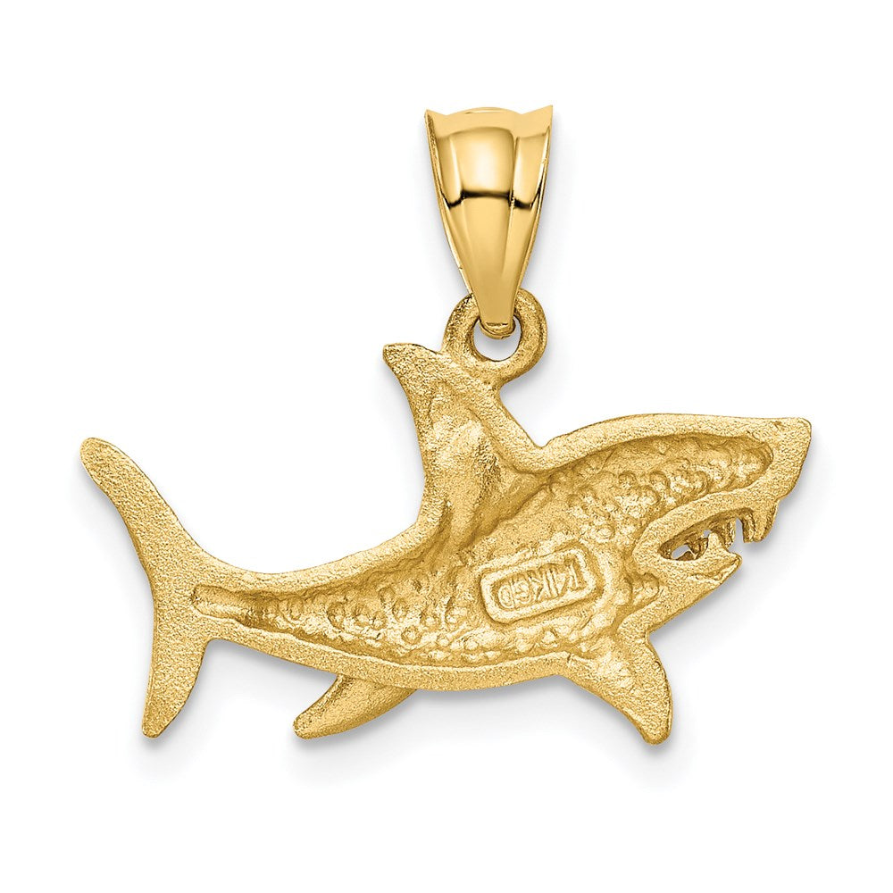 Extel Medium 14k Gold Satin & Diamond-cut Shark Pendant, Made in USA
