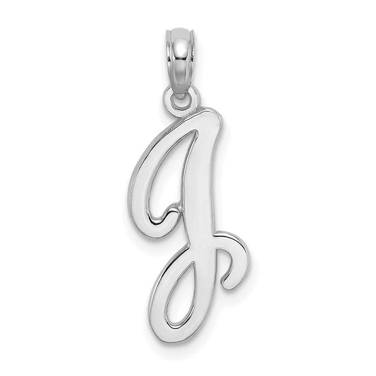 Extel Medium 14K White Gold Polished J Script Initial Charm, Made in USA