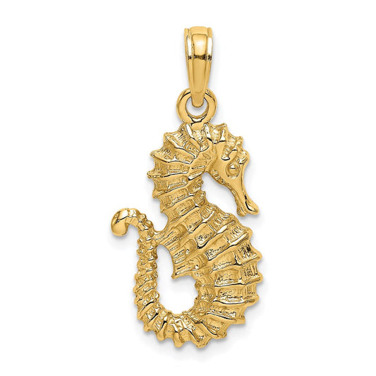 Extel Medium 14k Gold Textured 2-D Seahorse Charm, Made in USA