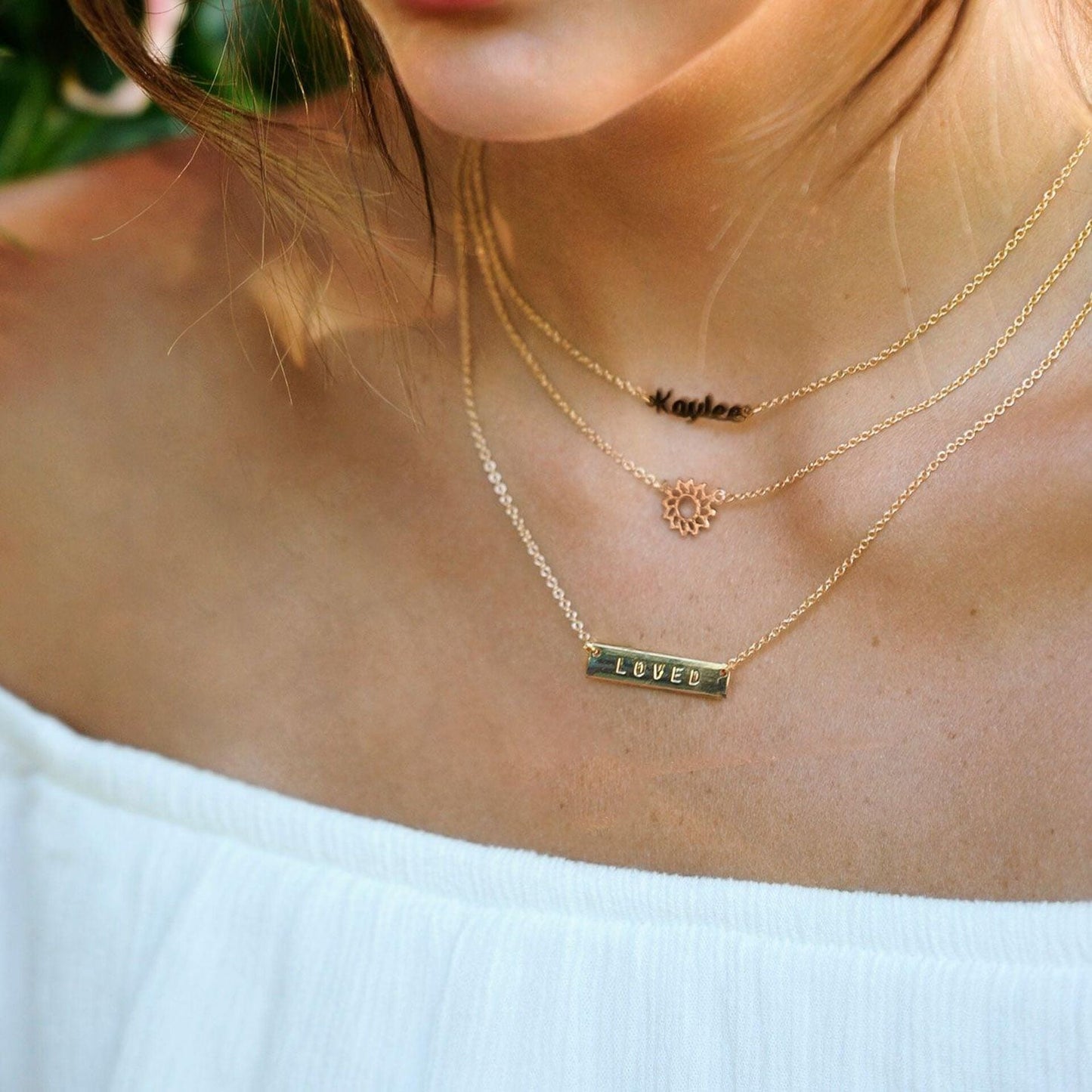Lumiela Personalized Nameplate Cheyenne Necklace in Gold Tone