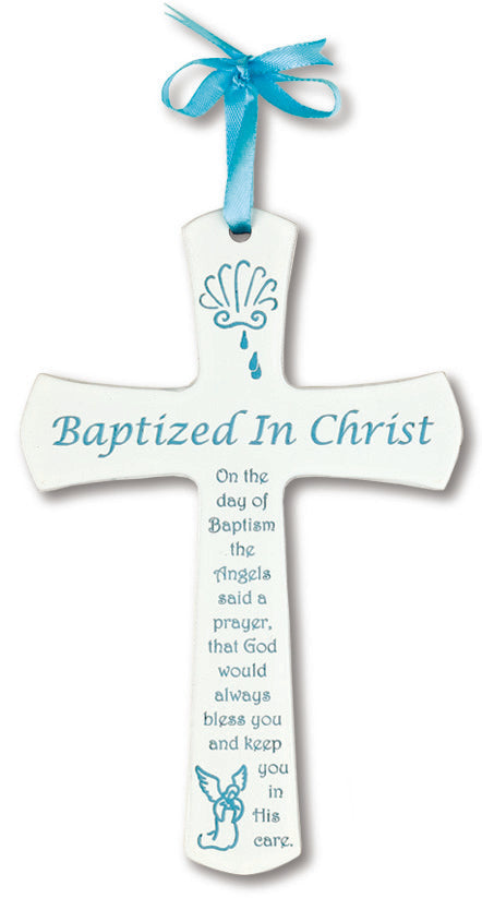 Medium Baptized in Christ Wood Baby Cross 6 Inches Gift