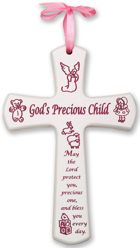 Medium God's Precious Child Wood Baby Cross 6 Inches Decor