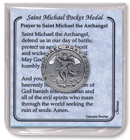 Sherman St. Michael Pewter Pocket Coin with Prayer Gift