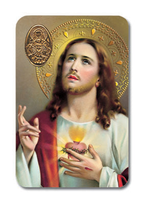 Sacred Heart of Jesus Laminated Prayer Card with Medal