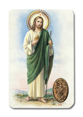 St. Jude Laminated Catholic Prayer Holy Card with Medal and Prayer on Back
