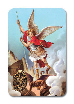 St. Michael Laminated Catholic Prayer Holy Card with Medal