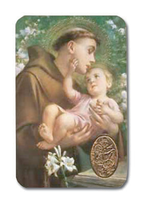 St. Anthony Laminated Catholic Prayer Holy Card with Medal and Prayer on Back