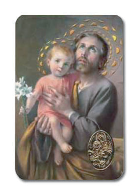St. Joseph Laminated Catholic Prayer Holy Card with Medal