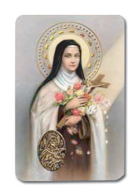 St. Theresa Laminated Catholic Prayer Holy Card With Medal