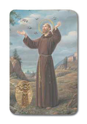 St. Francis Laminated Catholic Prayer Holy Card with Medal and Prayer on Back