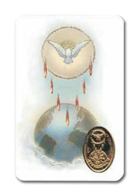 Holy Spirit Laminated Catholic Prayer Card with Medal Gift