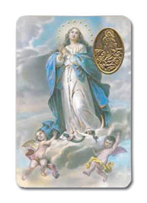 Our Lady Laminated Catholic Prayer Card with Medal and Prayer