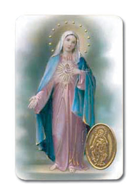 Hail Mary Laminated Catholic Prayer Holy Card with Medal and Prayer on Back