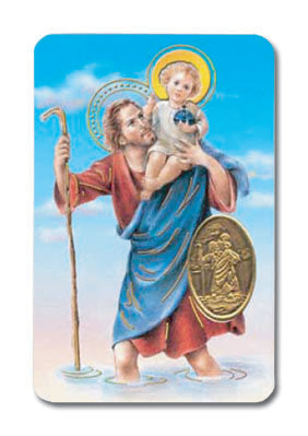 St. Christopher Motorist Prayer Laminated Holy Card with Medal