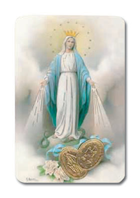 Our Lady of Grace Memorare Laminated Catholic Prayer Holy Card with Medal and Prayer on Back