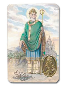 St. Patrick Laminated Catholic Prayer Holy Card with Medal and Prayer on Back