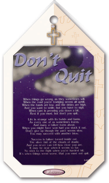 Sherman Don't Quit Lapel Pin Verse Prayer Card Gift