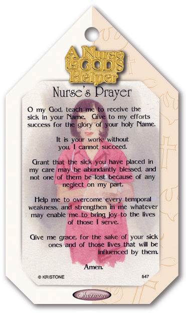 Sherman A Nurse Is God's Helper Lapel Pin Prayer Card
