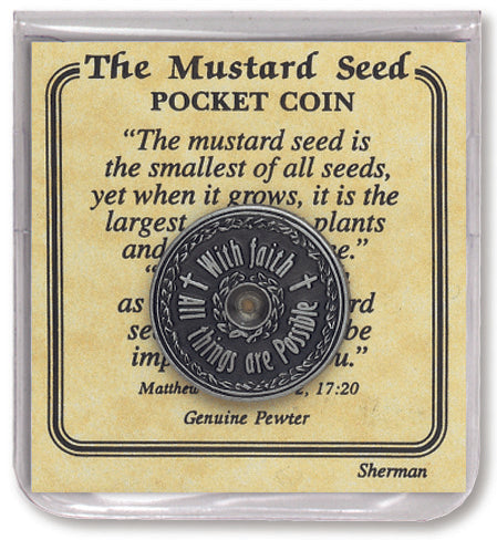 Sherman Mustard Seed Pewter Pocket Coin With Prayer Gift