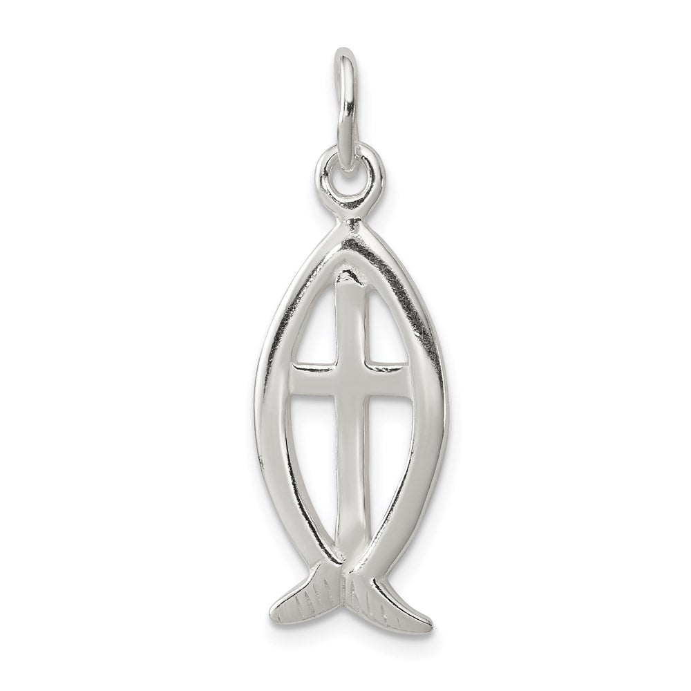 Extel Large Sterling Silver Ichthus Fish Cross Charm Pendant