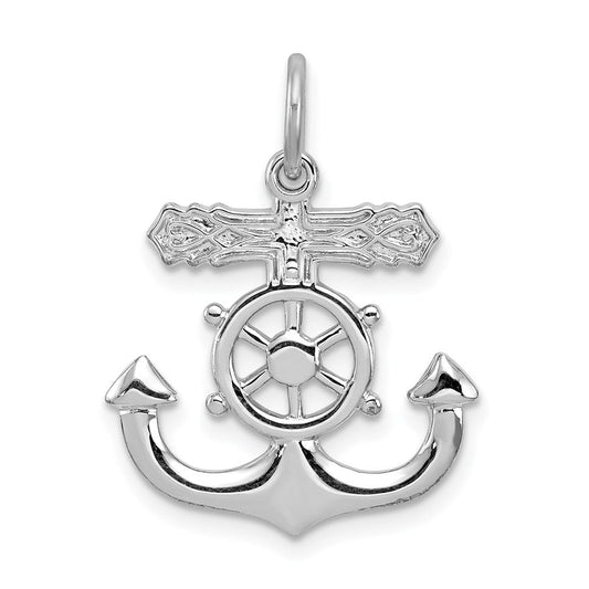 Extel Medium Sterling Silver Rhodium-plated Mariner Cross Pendant Charm, Made in USA