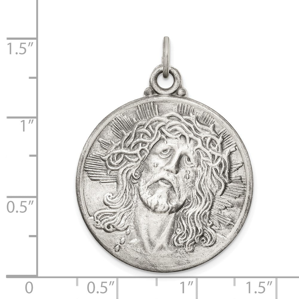 Extel Large Sterling Silver Antiqued Ecce Homo Medal Pendant Charm, Made in USA